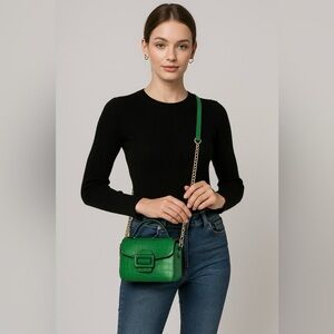 1495- Unica Firenze Genuine Italian Leather Green Croc Crossbody Bag NWT